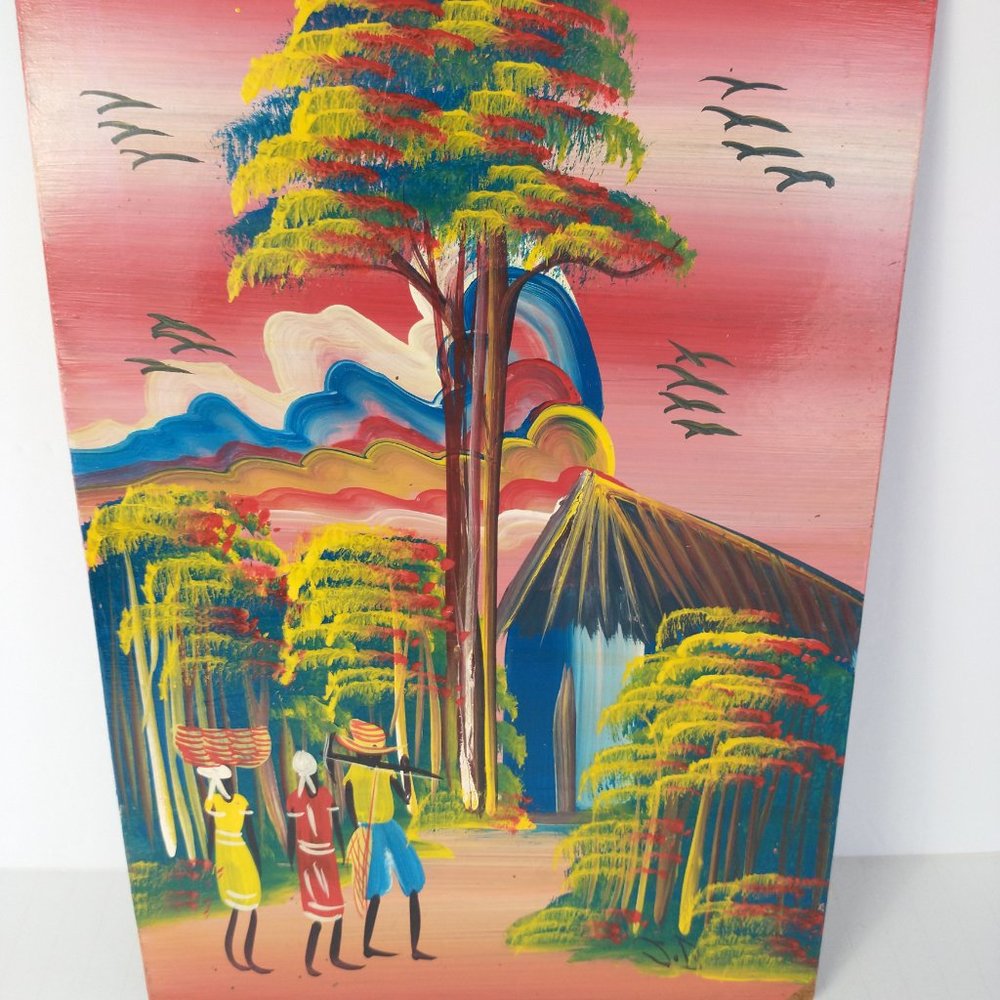 Haitian Colorful Canvas Painting by Vaddie of Village Life 2010